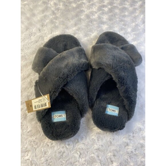 Toms Susie Womens Dark Natural Forged Iron Faux Fur Slippers Open Toe Size 10 - Picture 3 of 5